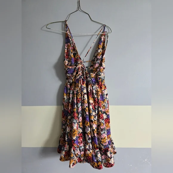 Urban Outfitters Multicolor Floral Mini Silky Boho Dress Small - Picture 6 of 9
